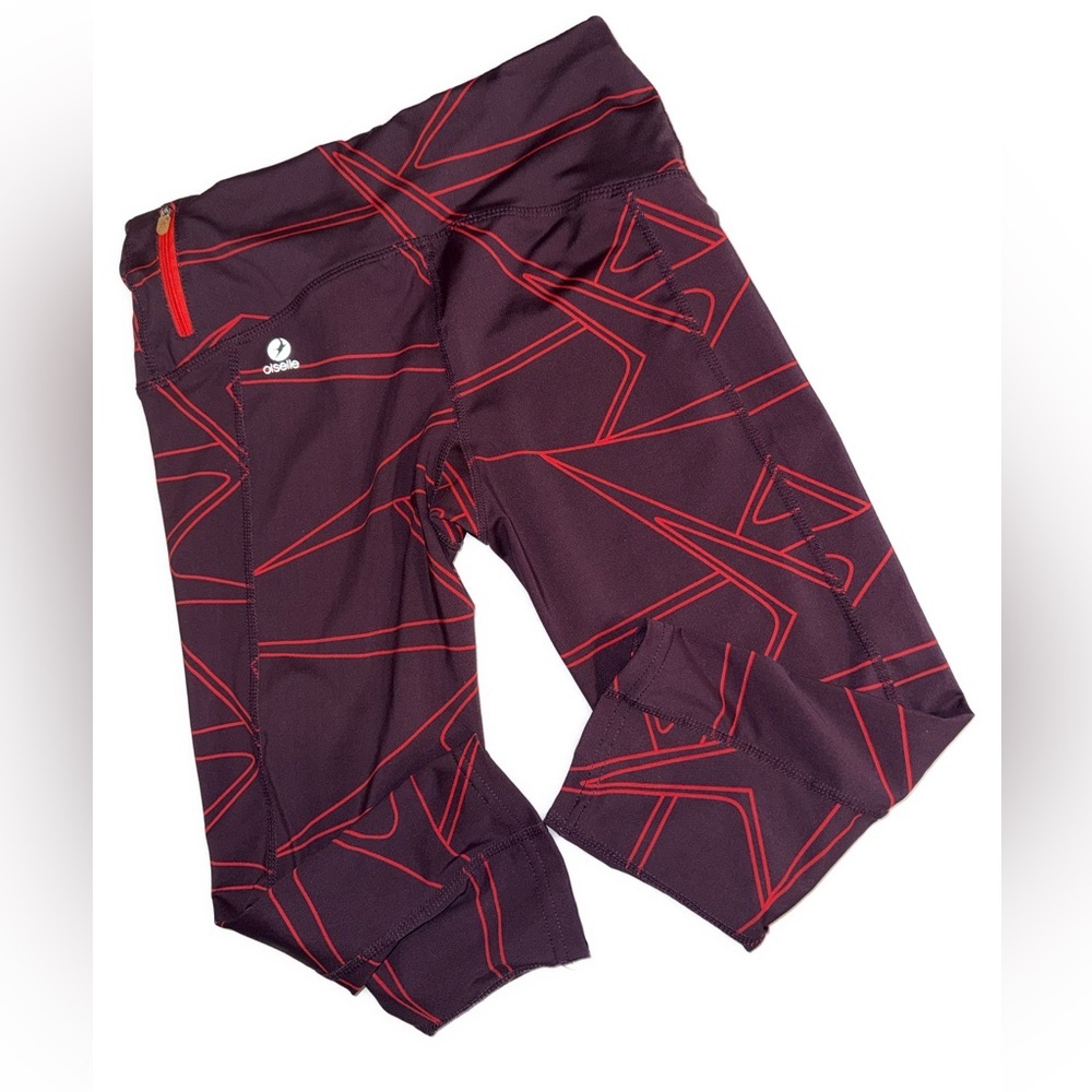 Oiselle Crop Leggings Size 4 Burgundy Red Print 15” Inseam - Picture 2 of 9